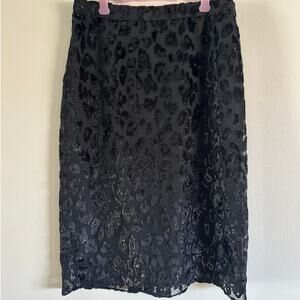 J.Crew Women’s 4 Black Leopard Burnout Velvet Mesh Midi Slip Skirt
